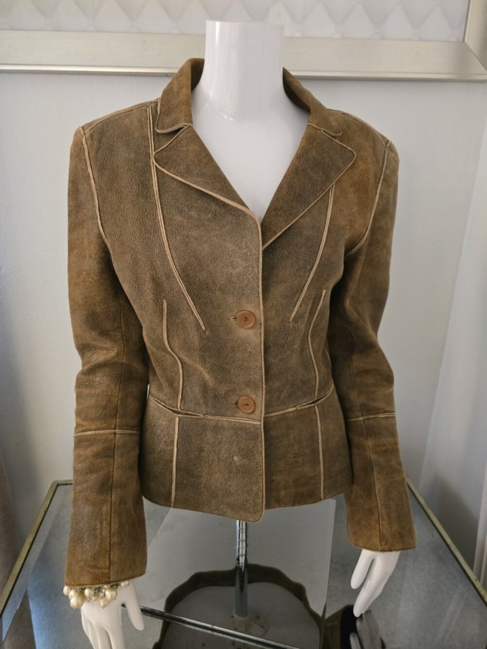 Sylvie Schimmel Lamb Leather Jacket Size 38 FRANCE Vintage 70s Collar Button